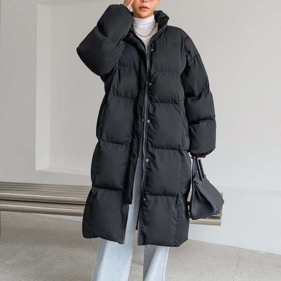 Black Casual Womens Drop Shoulder Slant Pockets Puffer Coat - Picture 4 of 6